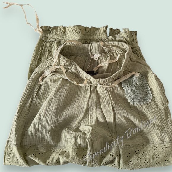 POL Girly Style Boho with Western Flare Eyelet Lace Gauze Drawstring Wide Pants - Picture 12 of 14